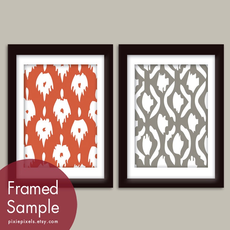 Ikat Patterns set of 2 - 5x7 Prints (Featured in Burnt Orange and Gravel) Customizable Colors