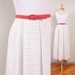 1980s Pleated Midi Skirt / Cream / Off White & Navy Blue Polka Dot Print Rayon - Womens M / L - High Waisted Long Flowy Polka Dots 80s Skir