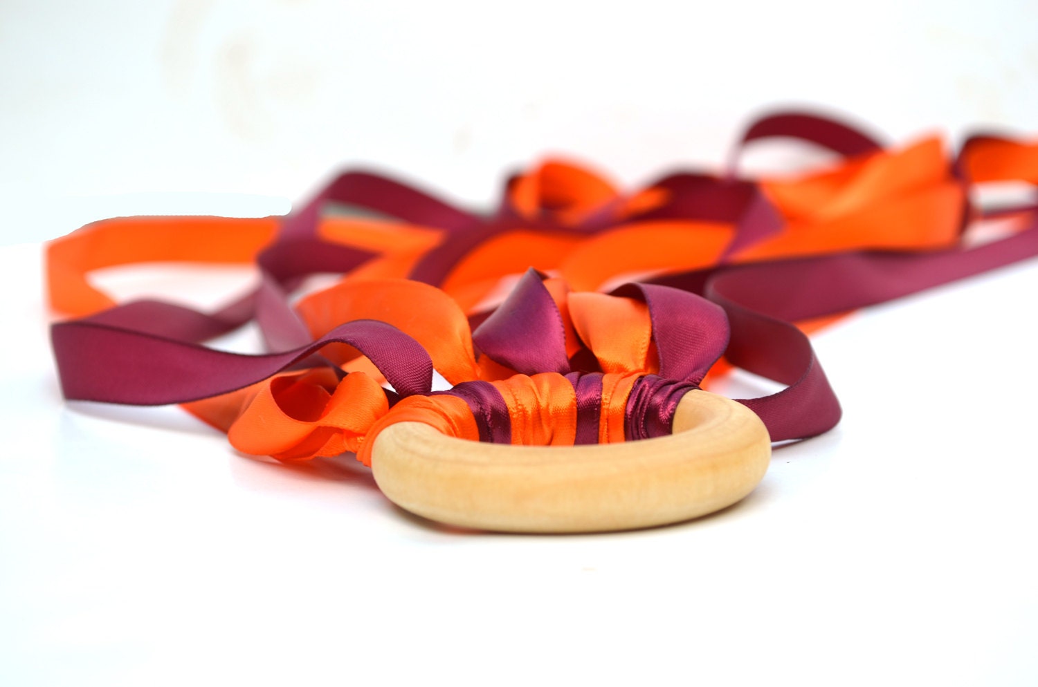 Waldorf Hand Kite Ribbon Streamer - Maroon and Orange