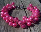 Pink pearl cluster bracelet, chunky pearl bracelet