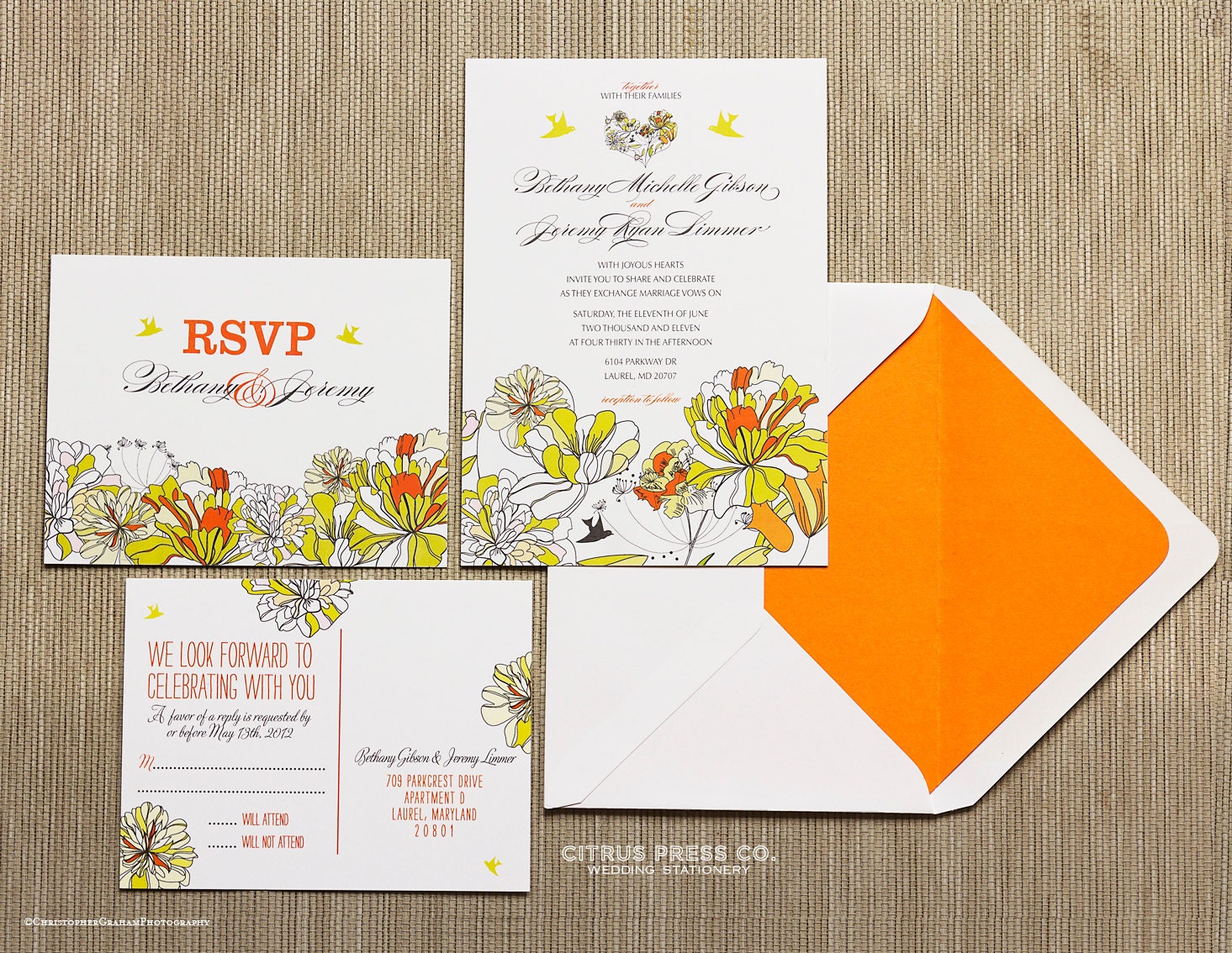 Boho Heart with Birds Part II Wedding invitation postcard rsvp /or/ DIY PDF