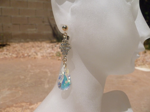 Clear Crystal AB Bridal Style Teardrop Earrings