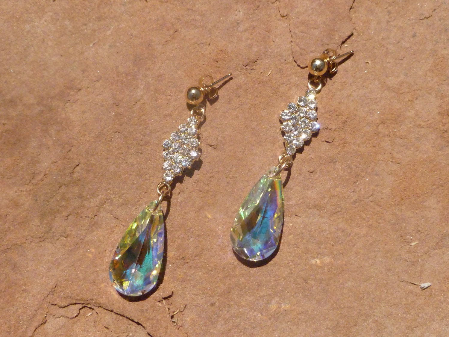 Clear Crystal AB Bridal Style Teardrop Earrings