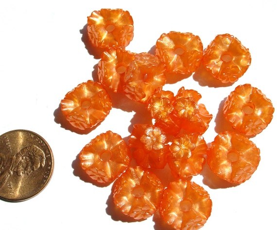 Vintage W. German - Orange Lucite Beads Ring of Flowers - MI421 - PHershbeVintage
