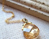 Crystal Necklace, Gold Necklace, Champagne, Swarovski Crystal Golden Shadow Briolette, 14K Gold Filled Chain - Beautiful Day