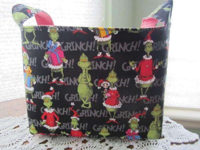 Reversible Organizer Fabric How the Grinch Stole Christmas Basket Bucket Storage Bin