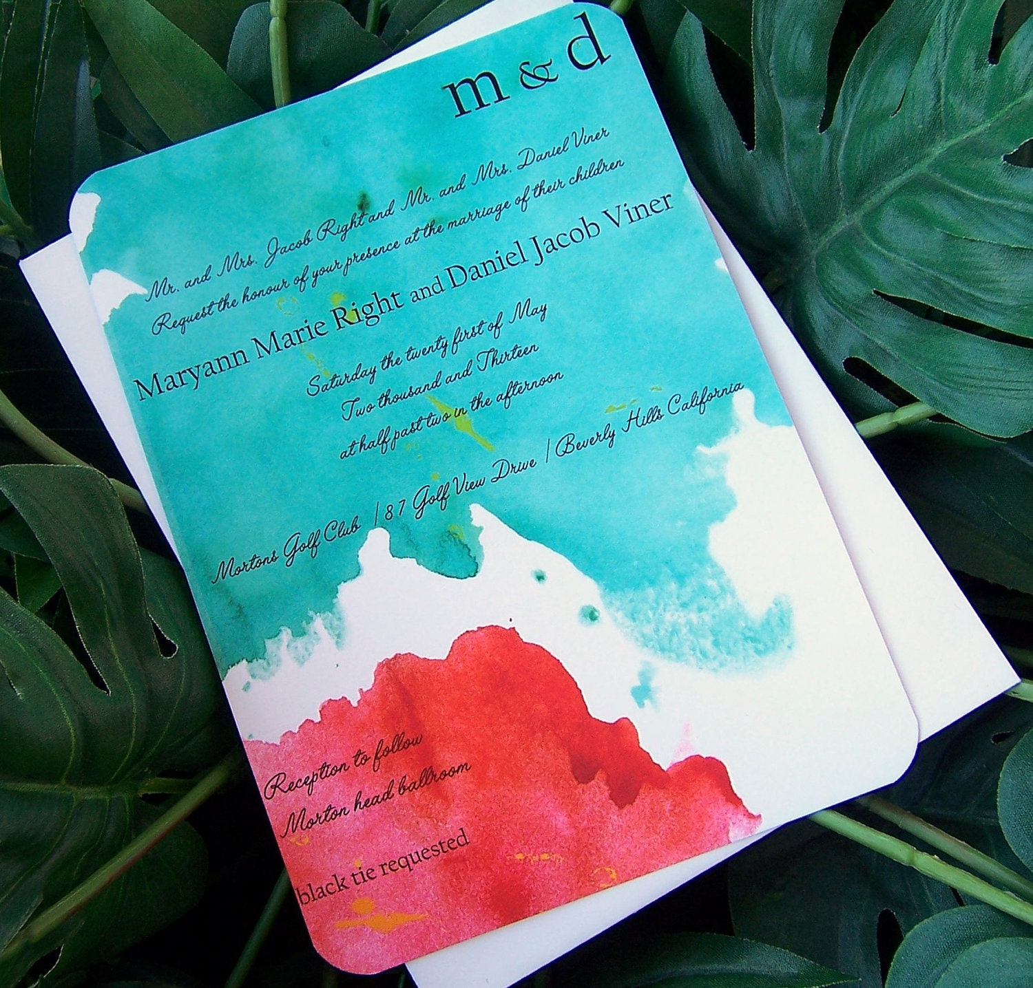 Make a Splash, Wedding invitation, Teal, blue, red, orange, yellow, lime, invitation, Modern invitation, chic invitation, unique invitation