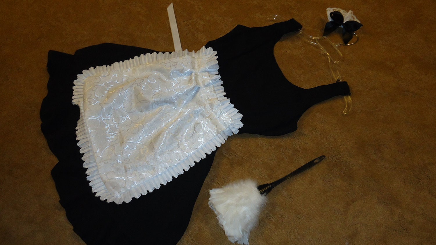HALLOWEEN Costume FRENCH MAID black chiffon dress white apron accessories womens  12