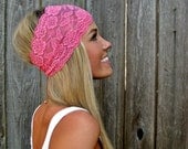 Wide Stretch Lace Headband in Bubblegum Pink