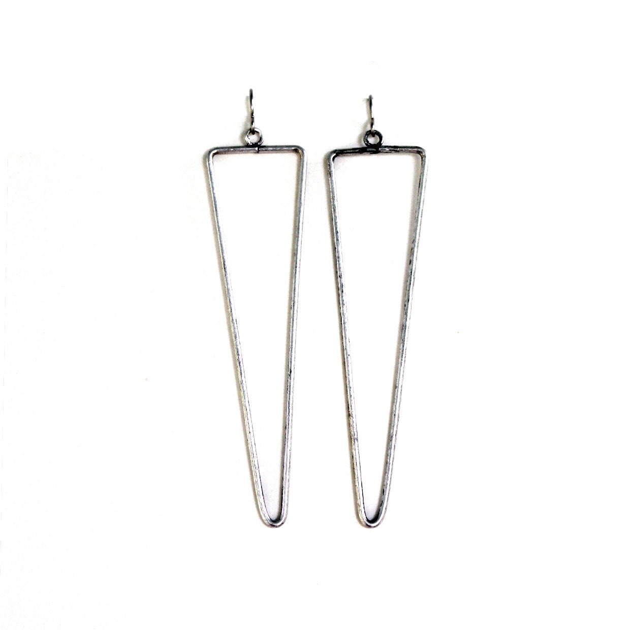 antique silver triangular line earrings