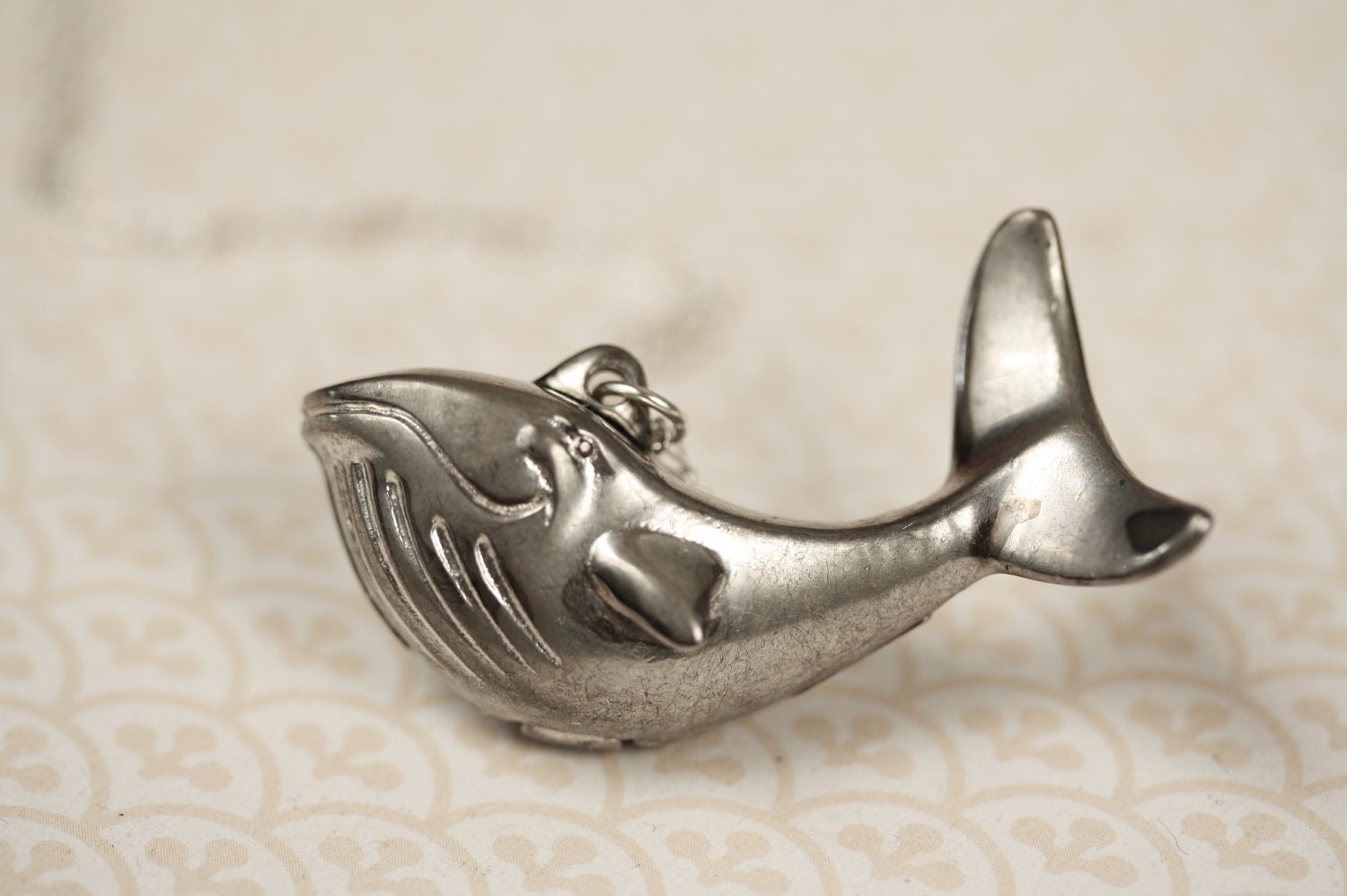 1960s Vintage Humpback Whale Locket Necklace, Very RARE Perfume Pendant, Max Factor Aquarious, Secret Compartment, Hidden Carrier