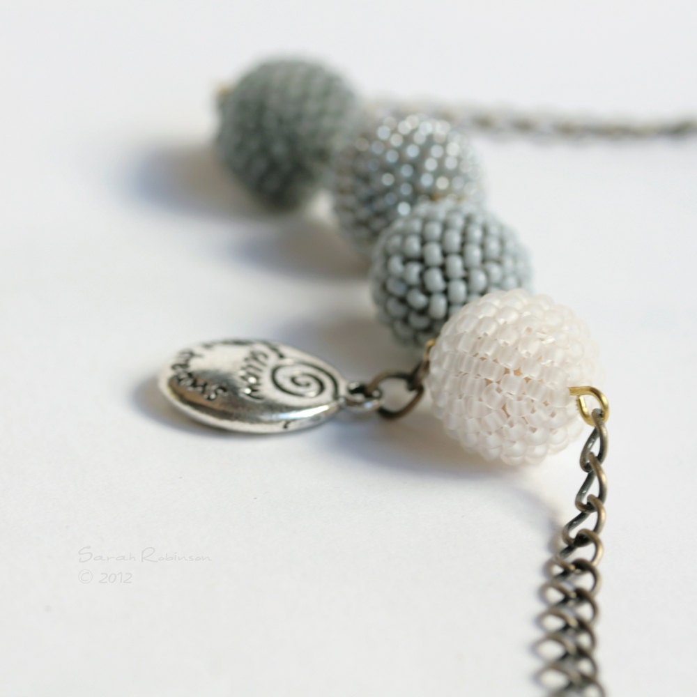 Gray Beaded Beads Necklace White Silver Follow Your Dreams
