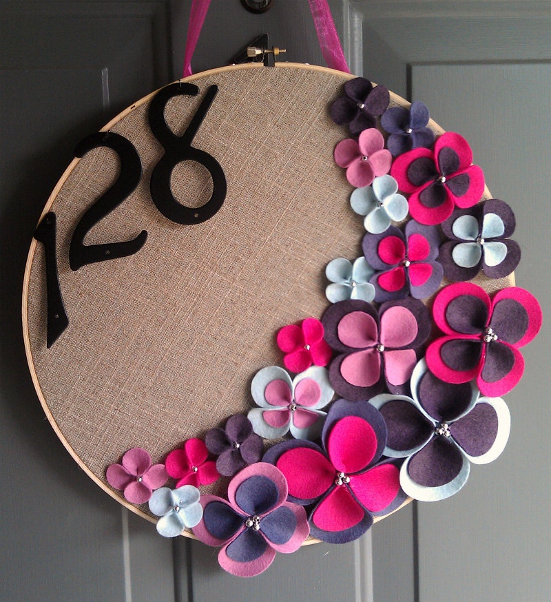 Linen Hoop Felt Handmade Door Decoration - Grape Jelly 14in