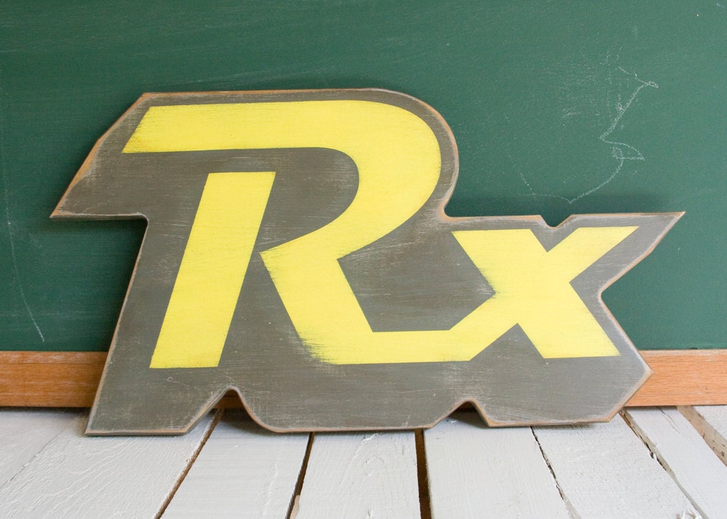 Pharmacy Vintage Inspired Wood Sign Gray & Yellow SHOW SAMPLE Wholesale Price