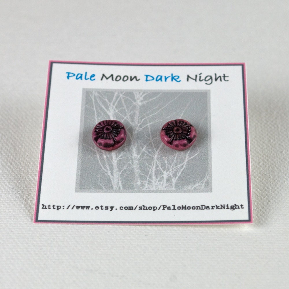 Flower Stud Earrings Pink Handmade Small Colorful Flower Earring Studs Pink Flower Earrings with Surgical Steel Earring Posts