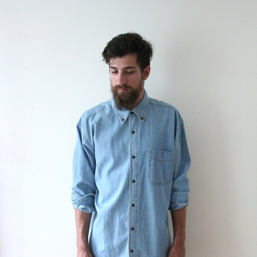 Vintage 80s Classic Light Denim Button Up Shirt