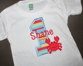 Personalized Crab Birthday Shirt or Bodysuit- many fabrics and colors to choose from- great for summer birthdays