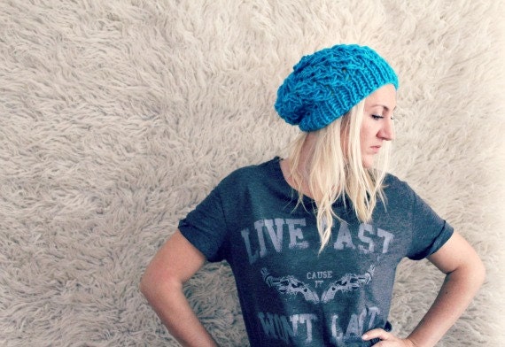 Blue Lacey Slouchy Hat