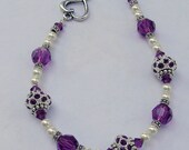 Bracelets Amethyst Crystal Pearl Bracelet-Purple Crystal- Silver/Crystal Bracelets- White Pearls/Swarovski Crystal Bracelet-KMGEMS