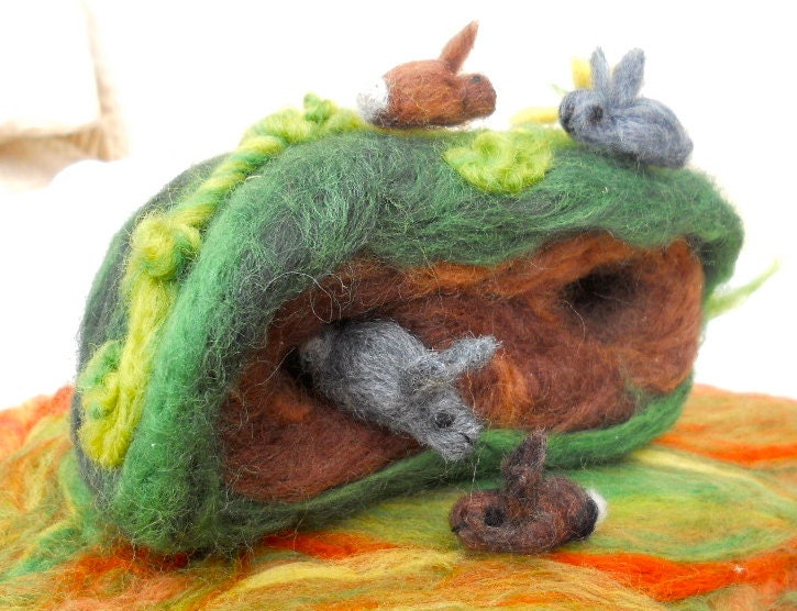 Playtime in The Rabbit Warren... A Needle Felted Scene-FREE Worldwide shipping