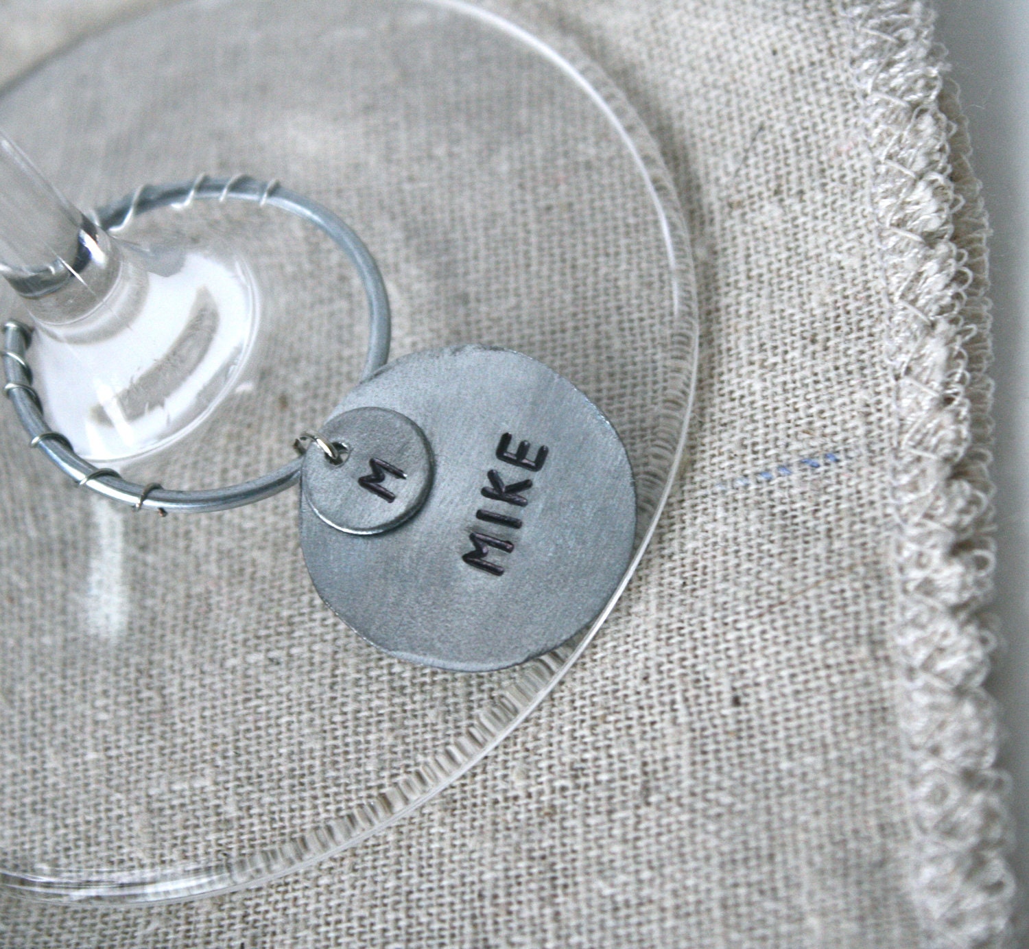 Wine Charm - 1 Custom Personalized Wine Marker - Up cycled Metal Eco Friendly