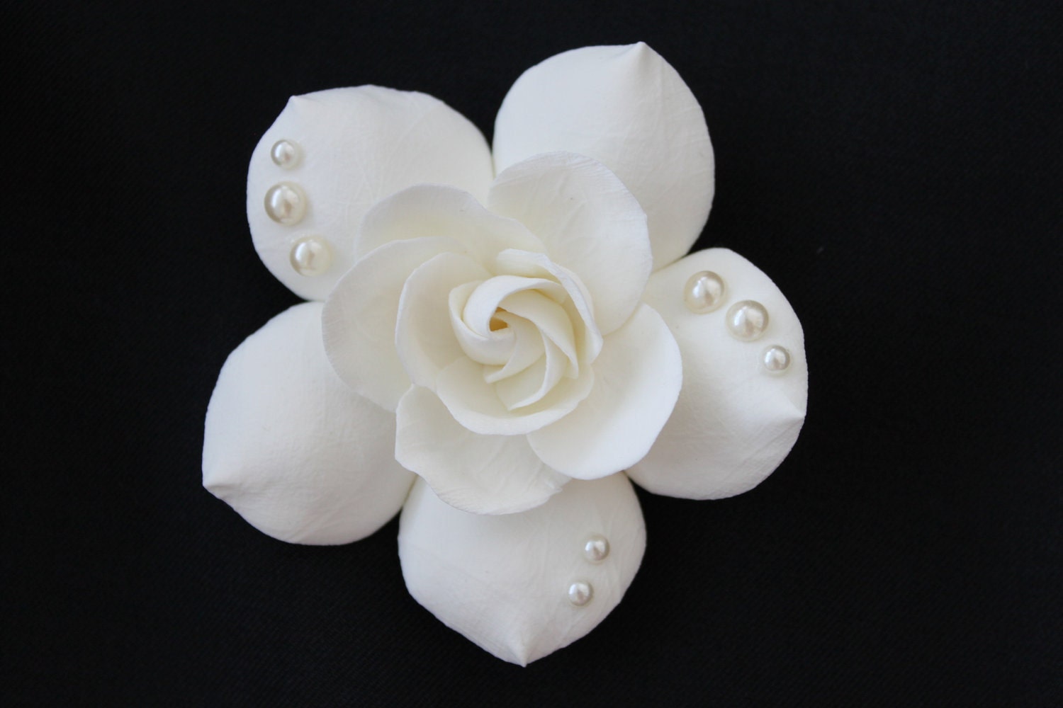 Ivory Gardenia Hair Flower with SW pearls A