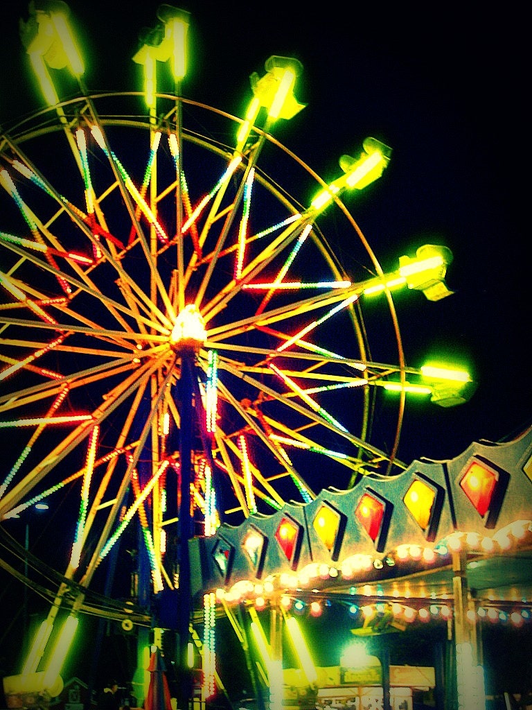 Midway Photograph - carnival fair ferris wheel night summer lights fun bright art print home decor - kristaglavich