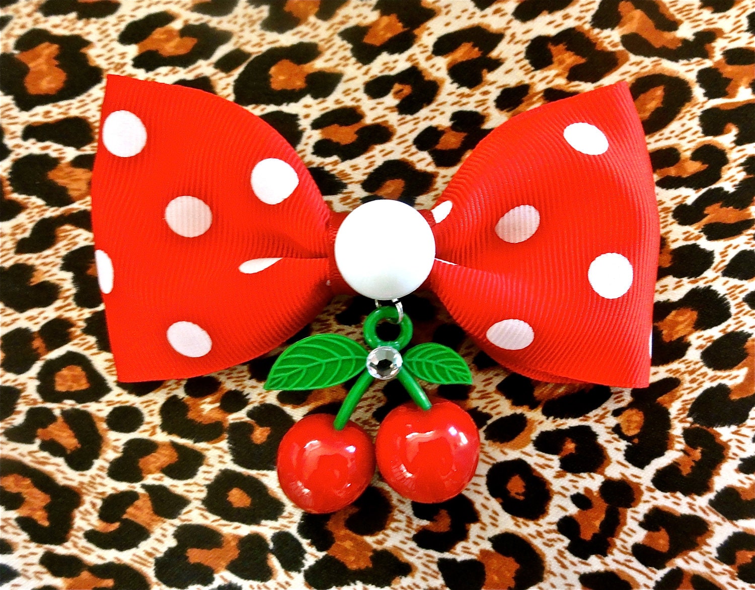 Psycho Monster Cherry & Dots Hair Bow - Red