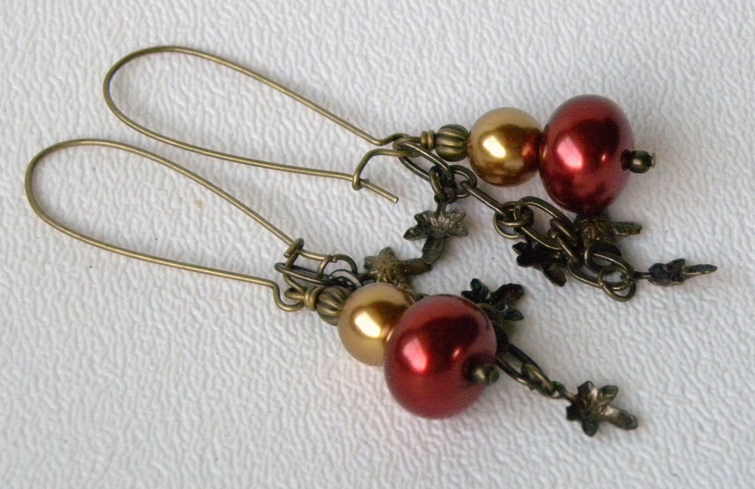 Four Seasons Handmade Beaded Earrings Stacked Pearls Fall Colors Leaf Drops