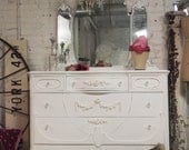 Painted Cottage Chic Shabby White French Dresser with Tiara Mirror DR96