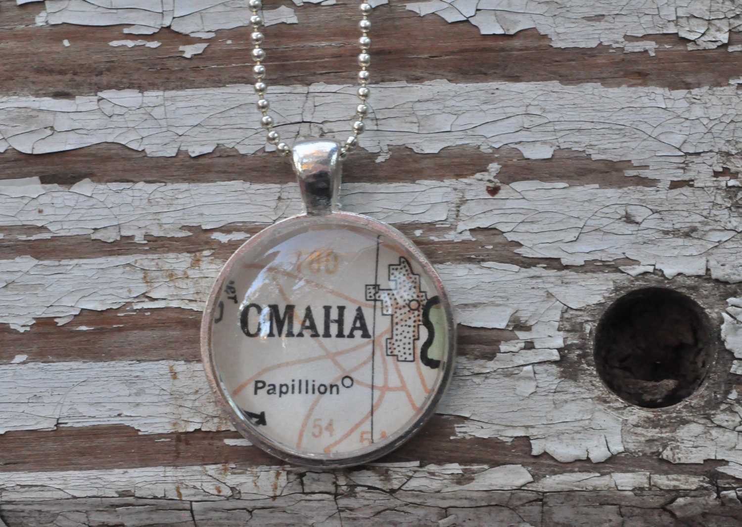 Map Pendant Necklace from Vintage Atlas OMAHA Nebraska