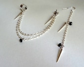 Ear Cuff With Chain Ear Cuff Silver Spike Ear Cuff Set Earring Cuff Black and Silver Earring Jewelry Spikes Spiked