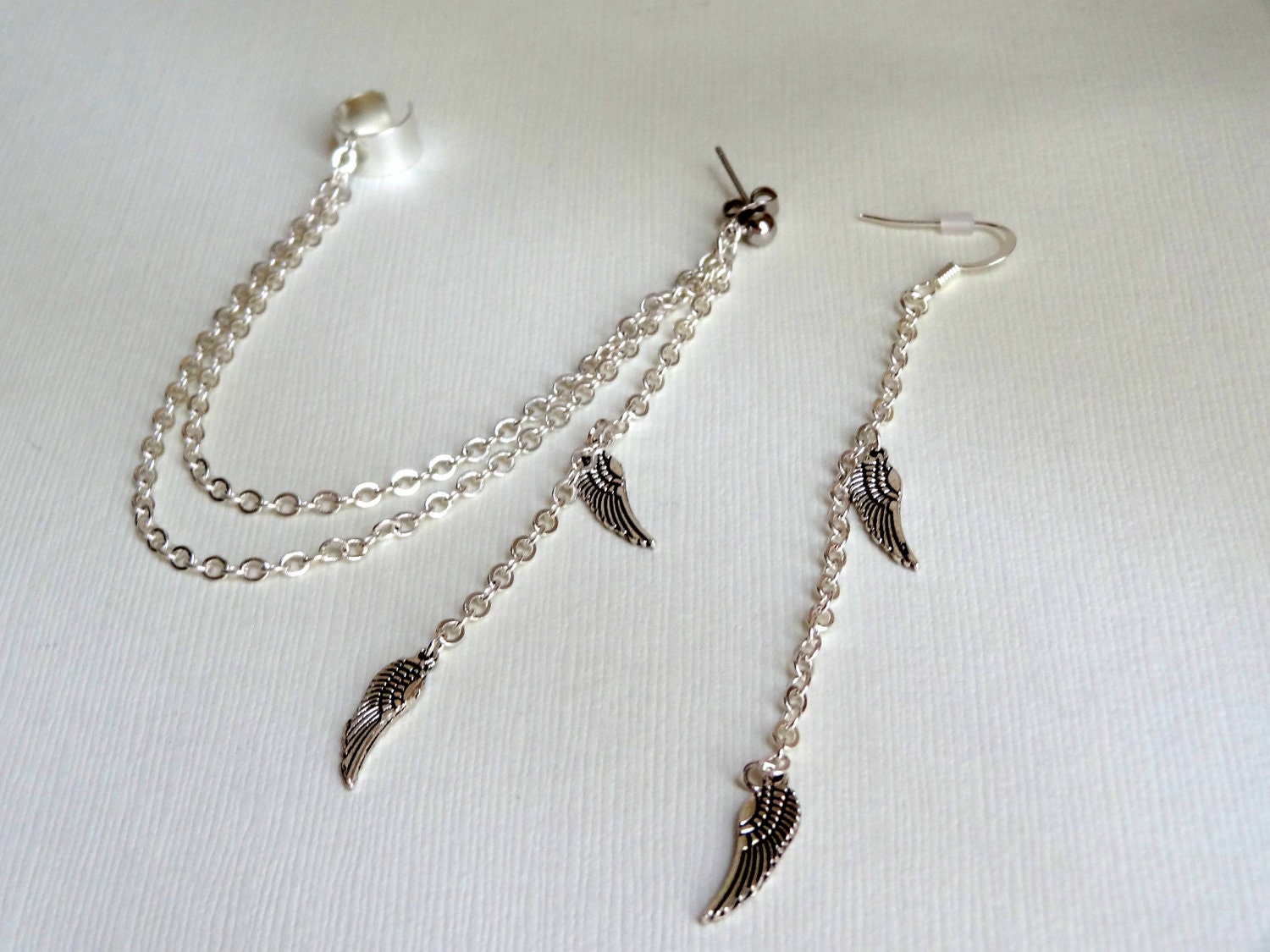 Ear Cuff With Chain Ear Cuff Silver Angel Wing Ear Cuff Set Earring Cuff  Silver Wings Earring Christian Jewelry Angel Wings Earrings