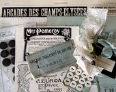 Vintage french ephemera collection- old handwritten bills, monogram,buttons and fabric sample-2