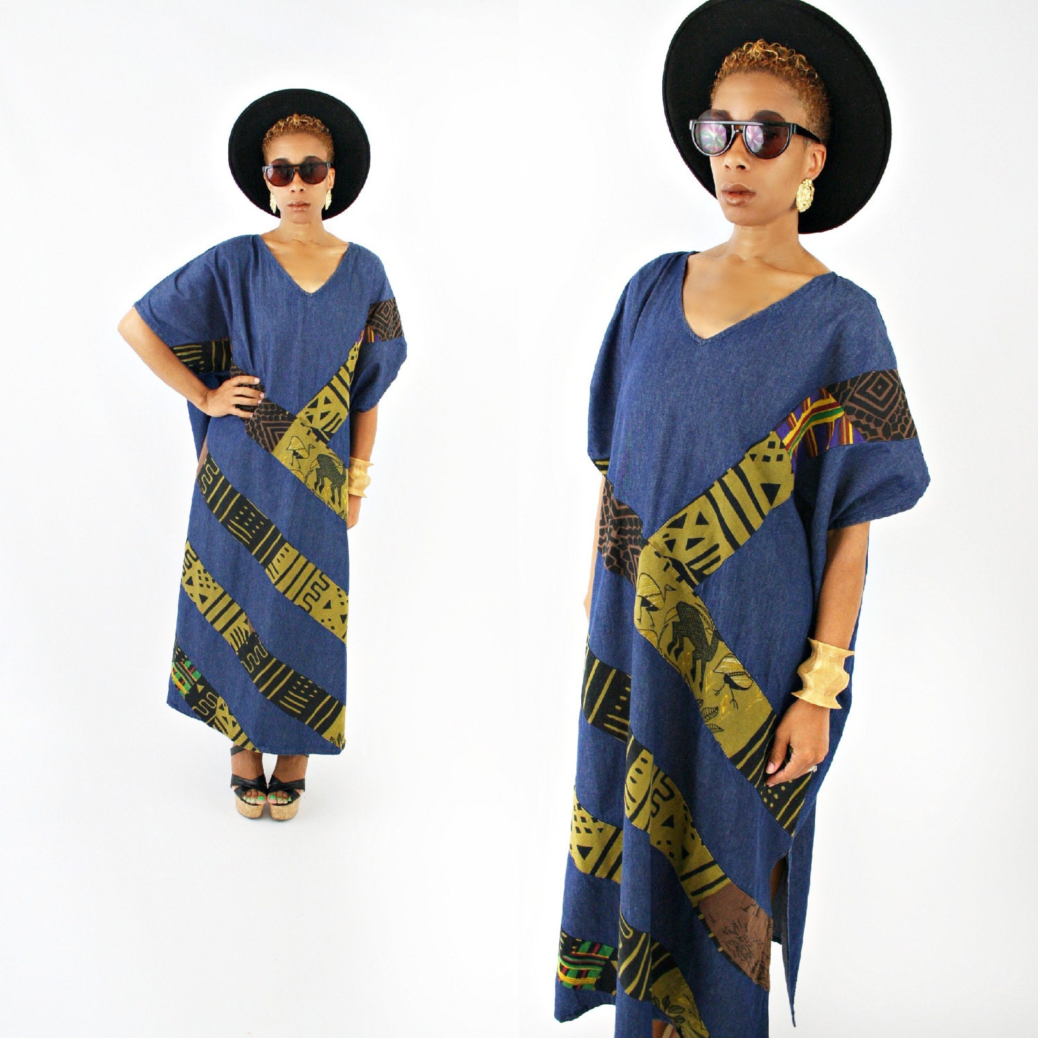 vintage 90s OVERSIZED denim TRIBAL ethnic caftan