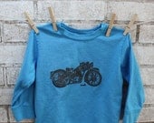 Long Sleeved Motorcycle Children's Tshirt, cotton crew neck tee shirt dyed Blue or custom colors