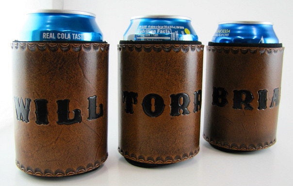 Leather Koozie Personalized Made to Order Custom