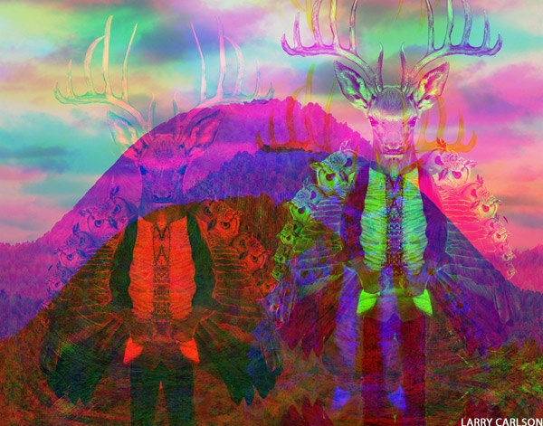 Deer.Owl.Mountain...16x20 matted fine art photograph collage / giclee print