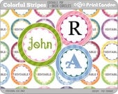 2 Inch - Editable PDF (8x10) - Colorful Stripes & Scallops Digital Collage Sheet (No. 201B) - Buy 2 Get 2 Free - 2 Inch Circles Labels Tags