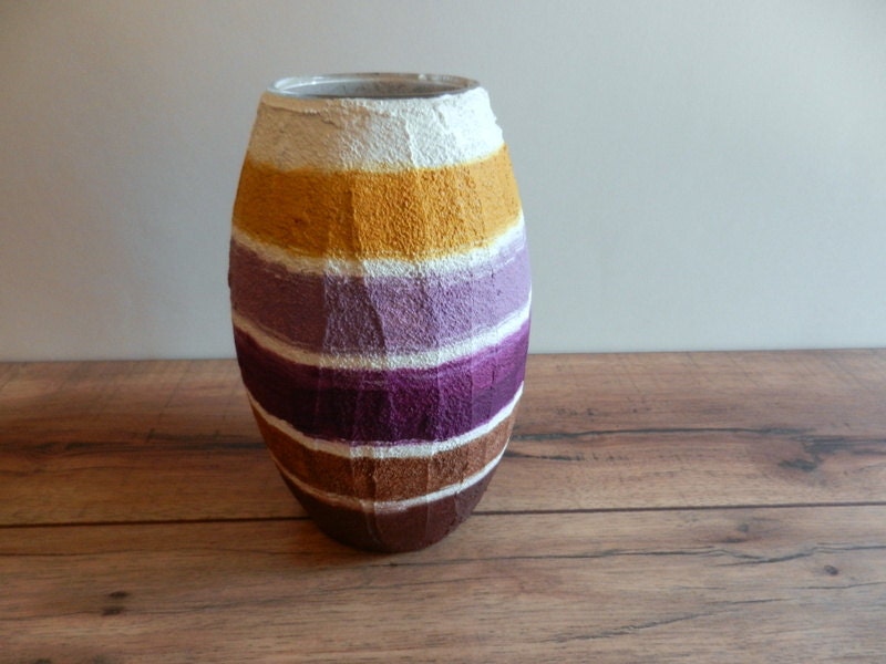 Purple Vase / White Mustard Brown Grape / Seashell Colors / glass stucco concrete vase