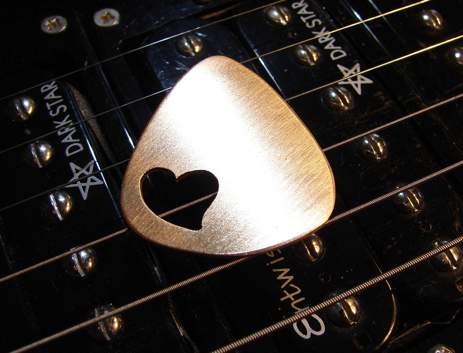Love Guitar Pick in Bronze with Heart Cut Out