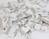 Broken China Mosaic Tiles  - Light Blue Flowers - Recycled Plates - Set of 75