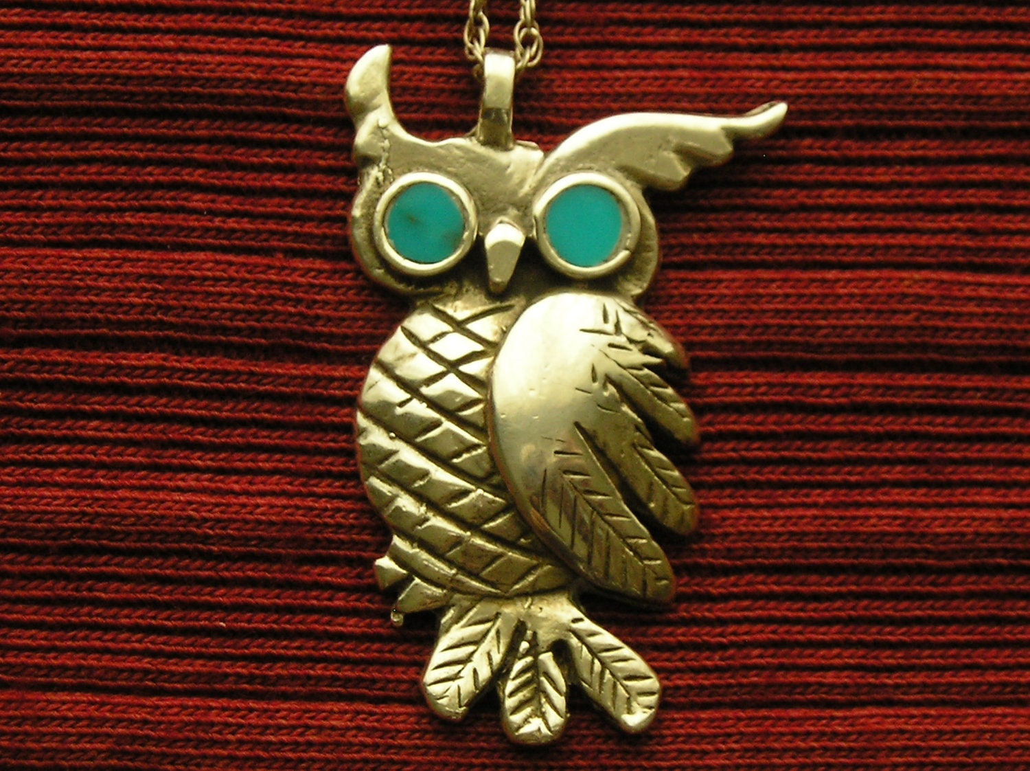 Southwest Sterling Silver Turquoise Inlay Owl Pendant Necklace