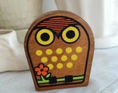 Vintage wooden owl tape measure