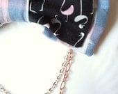 Lonely Pink Flamingo and Light Pink Blue Gingham Bow Tie Necklace