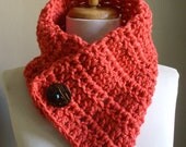 Chunky Cozy Crochet OXFORD Scarf Cowl Neckwarmer Scarflette PUMPKIN Men Women Winter Handmade Scarf Button Ready to Ship