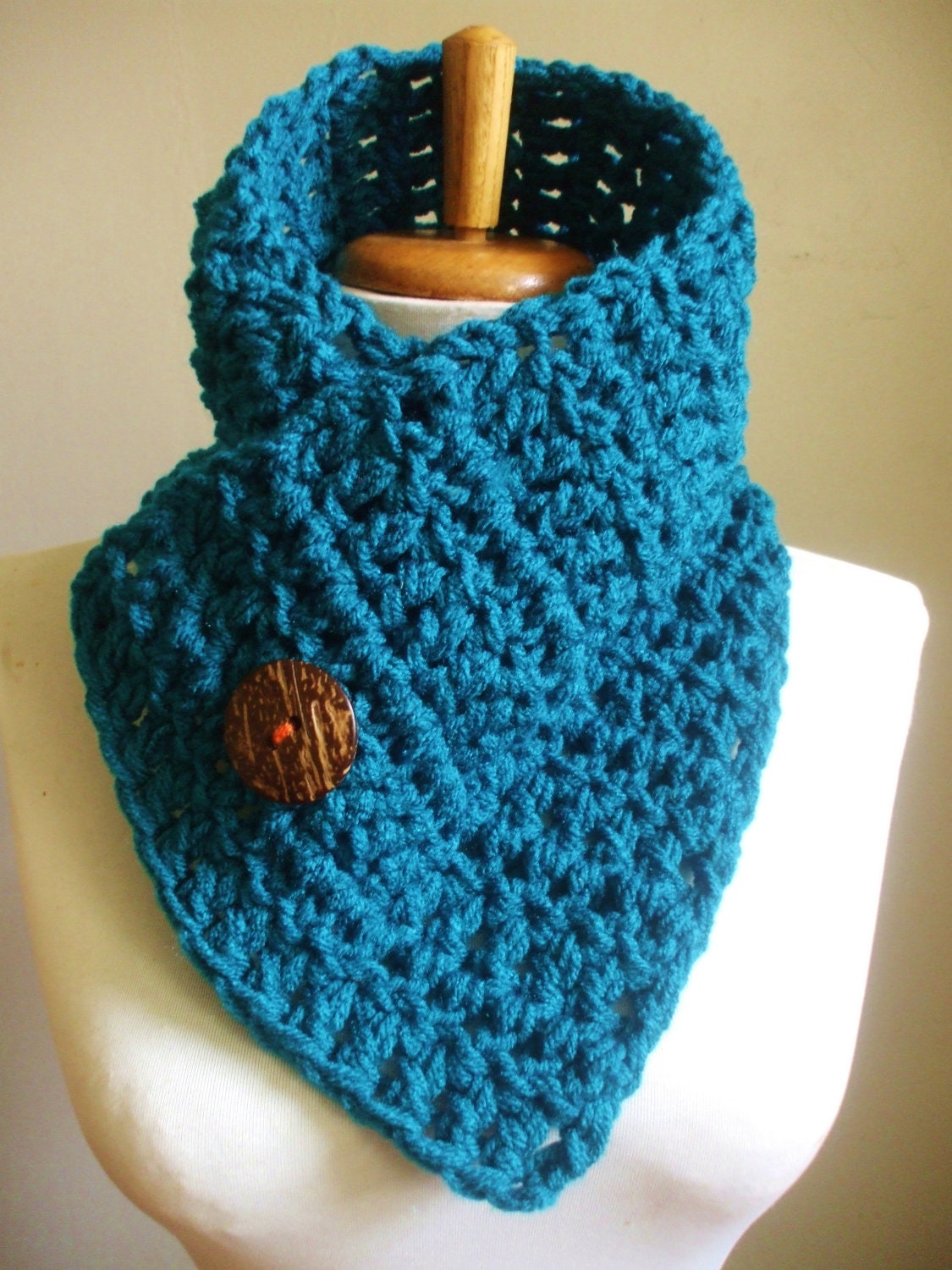 Chunky Cozy Crochet OXFORD Scarf Cowl Neckwarmer Scarflette TEAL Men Women Winter Handmade  Button Scarf More Colors Available