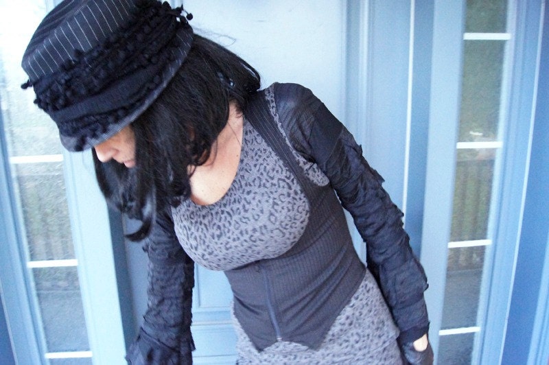 Black Pin Strip Under bust Vest - Steampunk Clothing - Bohemian Victorian Goth Top - Japanese Lolita Fashion - Size Medium