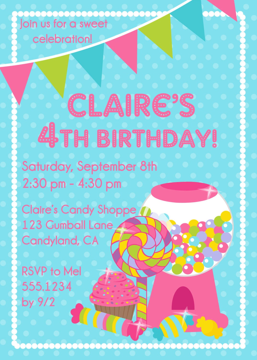 Candy Shoppe Sweet Shoppe Birthday Party Invitation