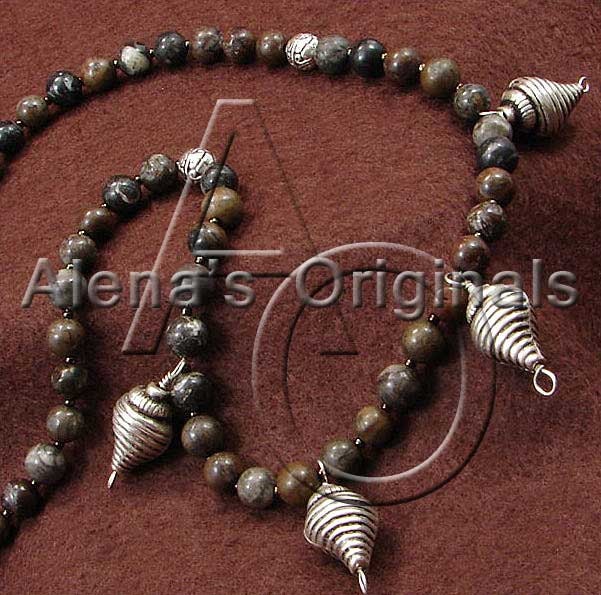 BEACH WALK Necklace. Bones Style Jewelry, Sterling Silver, Labradorite, Sea, Shells, Brown, Brennan, Emily Deschanel, Nancy Morris